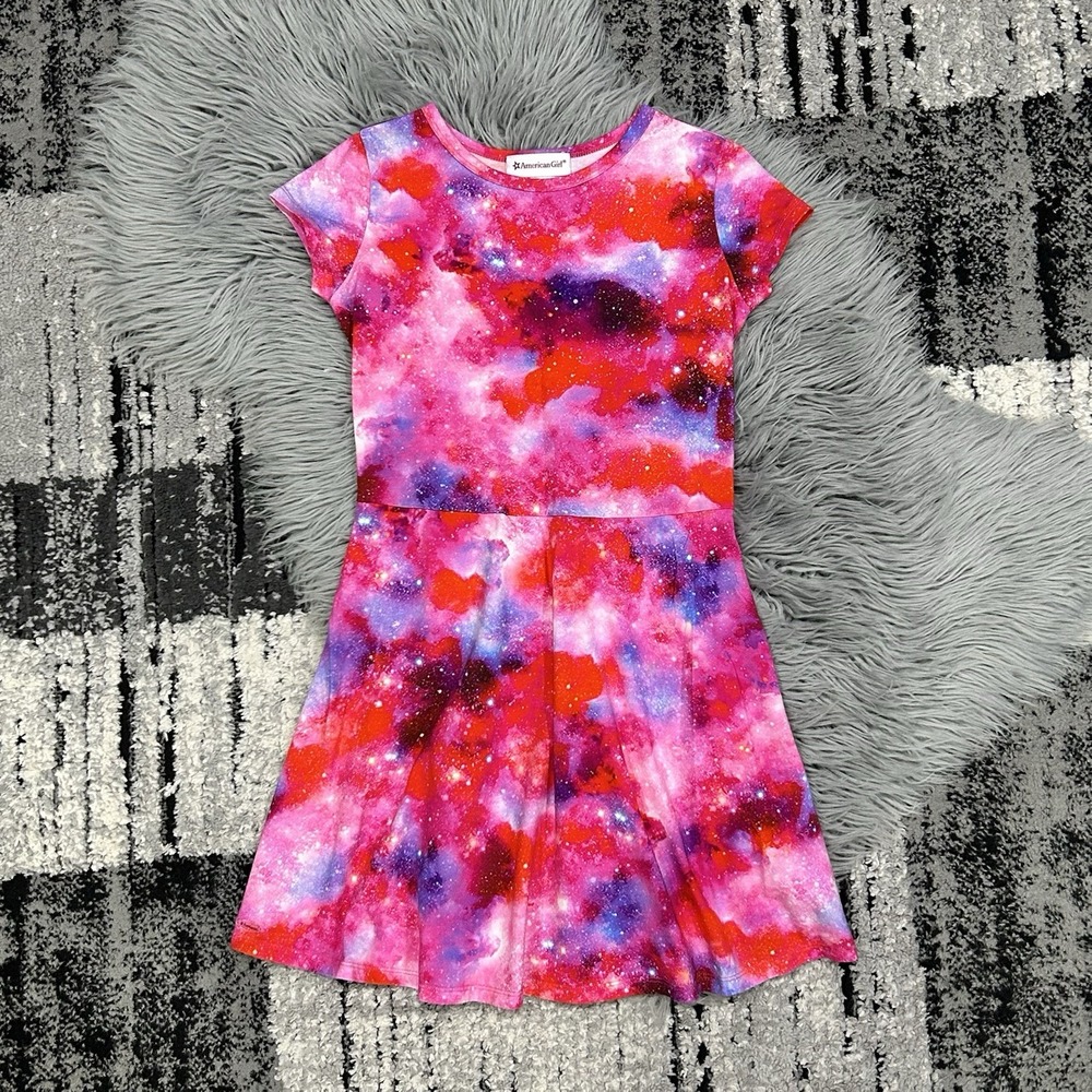 American Girl Luciana Matching Galaxy Dress & Red Pouch Medium 10/12 Vega 2018